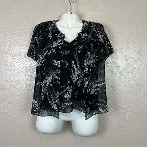 5 for $30 Another thyme women short sleeve white black floral‎ blouse size 8